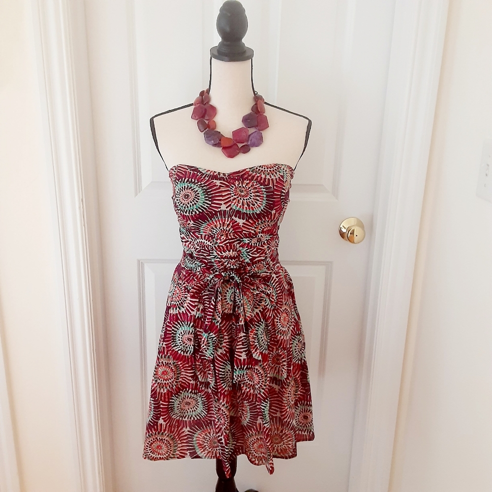 American Rag Cie Ruched Strapless Printed Dress Pleated Cotton Size Medium